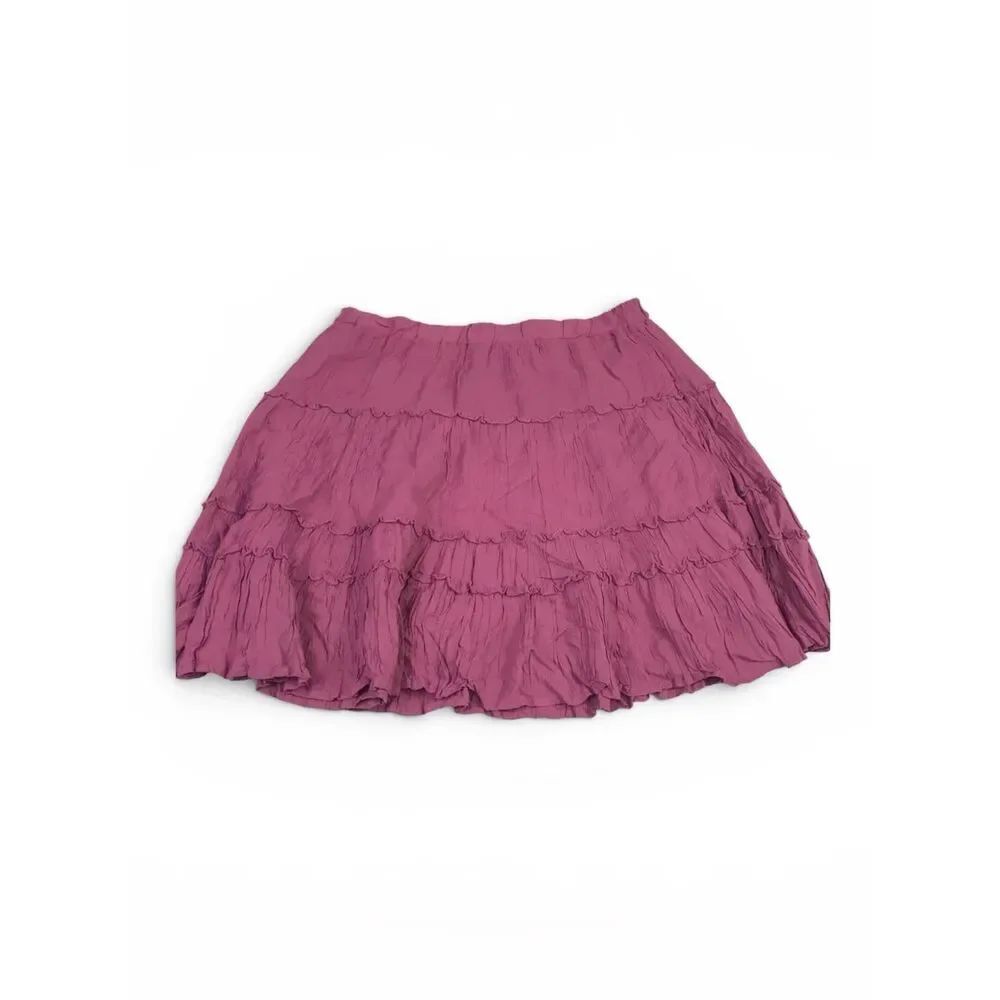 LOFT Tiered Crinkle A-Line Skirt Berry Pink Boho Cottagecore Flowy Pull On 2